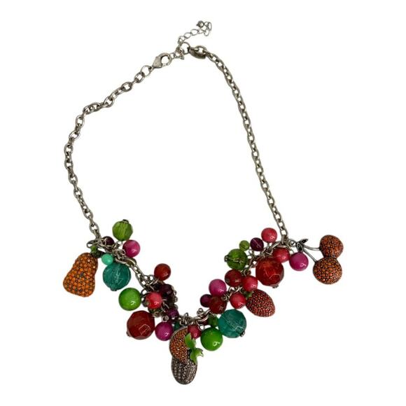 Vintage Signed Tropical Fruit Charm Glass Beaded Necklace - Picture 6 of 6